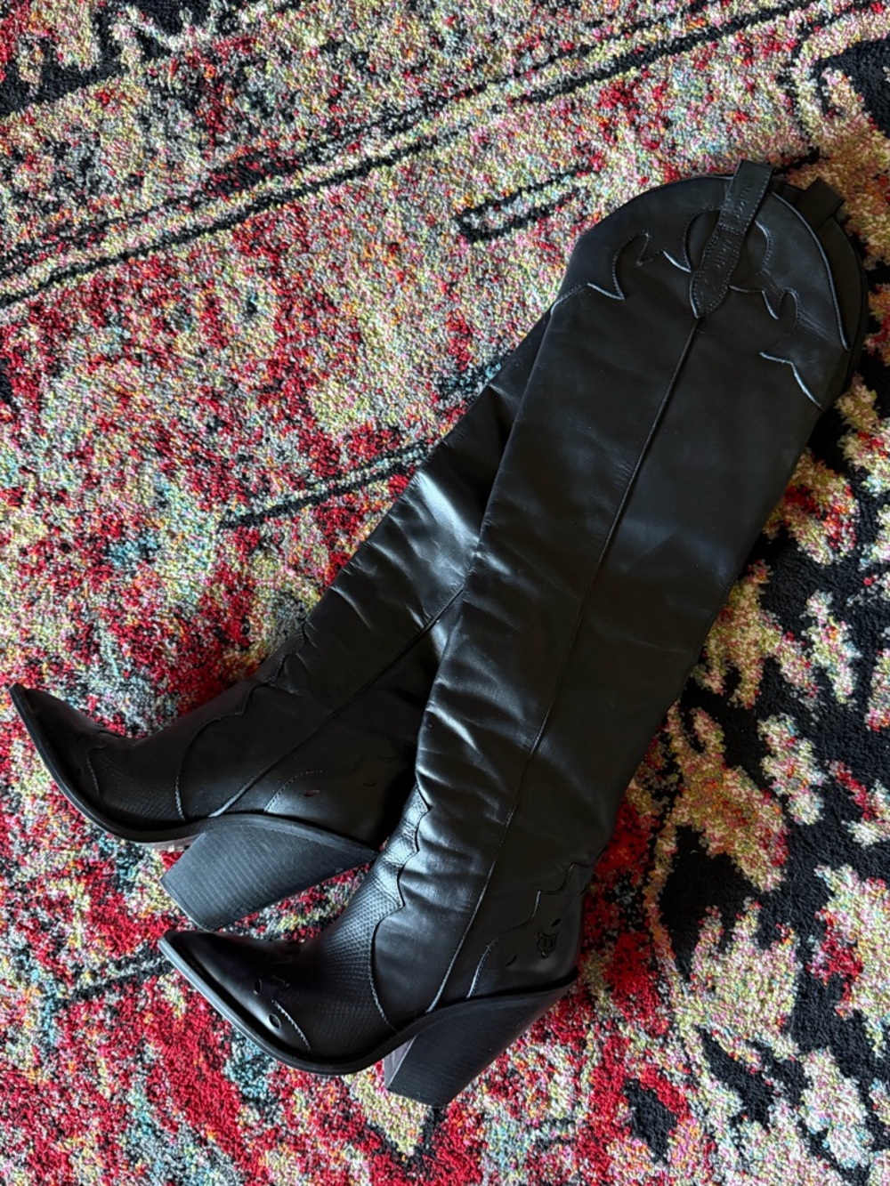 Naked Wolfe Black Over-the-Knee Western Block Heel Boots